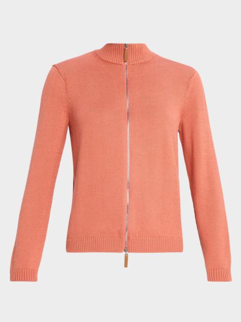 Lafayette 148 New York Cotton-Silk Tape Fitted Bomber Sweater