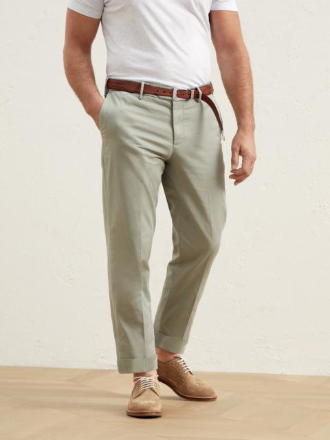 Garment-dyed Italian fit trousers in American Pima comfort cotton gabardine