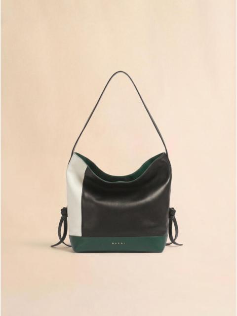 Marni WHITE BLACK AND GREEN LEATHER POD 2.0 SMALL HOBO BAG