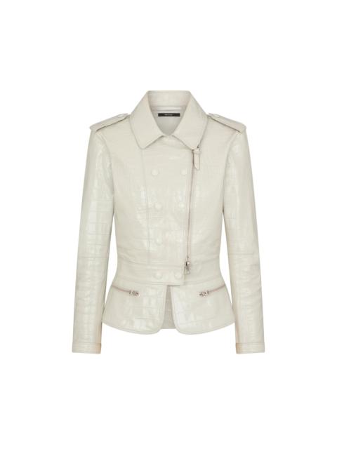 TOM FORD LUSTROUS CROCO EMBOSSED LAMBSKIN FITTED JACKET