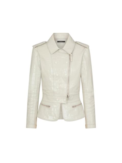 LUSTROUS CROCO EMBOSSED LAMBSKIN FITTED JACKET