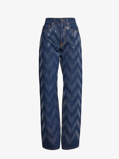 Missoni Chevron-pattern sequin-embellished straight-leg jeans