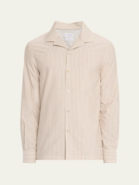 Brunello Cucinelli Men's Stripe Cabana-Collar Casual Button-Down Shirt