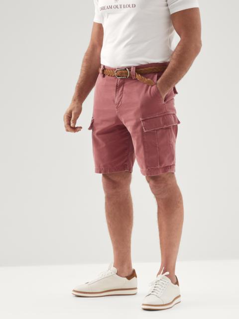 Brunello Cucinelli Garment-dyed basic fit Bermuda shorts in twisted cotton gabardine with cargo pockets