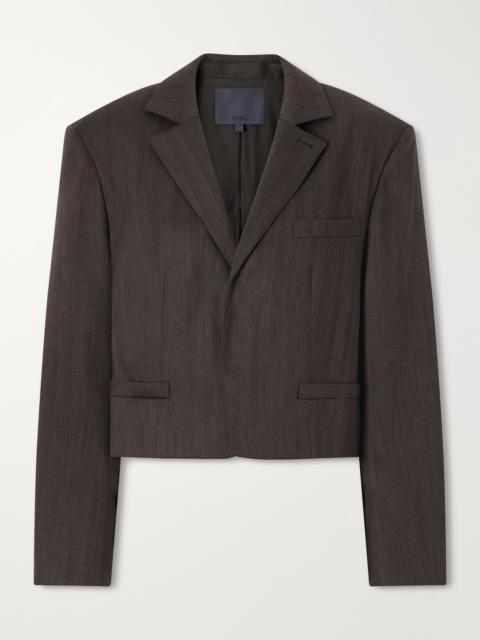 Tibi Wool-blend herringbone cropped blazer Brown