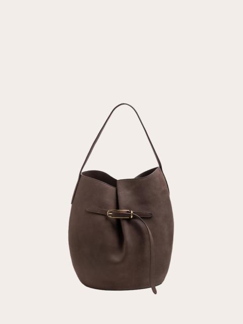 Liffner BELTED BUCKET BAG LARGE DARK BROWN GRAINED
