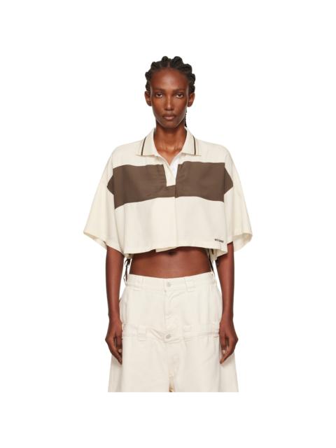 We11done Off-White & Brown Cropped Side Ribbon Polo