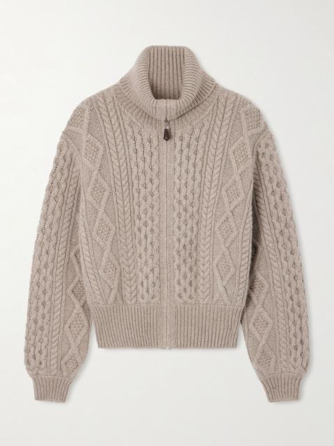 Loro Piana Eyre cable-knit cashmere turtleneck cardigan Beige