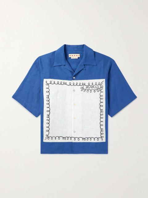 Marni Convertible-Collar Panelled Embroidered Cotton Shirt