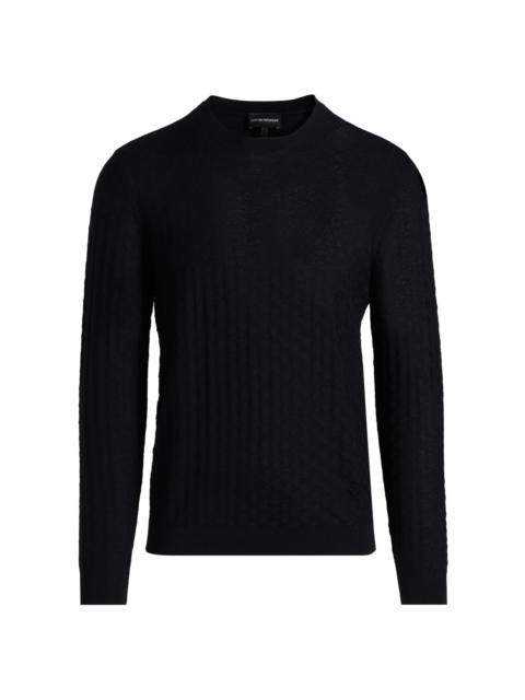 EMPORIO ARMANI Men's Tonal Basket-Weave Virgin Wool Sweater - Navy