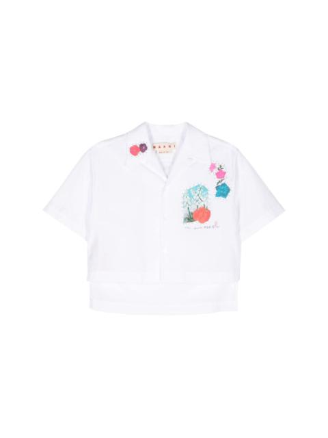 floral-patch cropped shirt