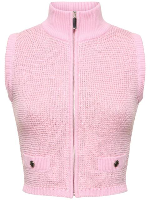 Alessandra Rich High neck sequined knit vest w/zip