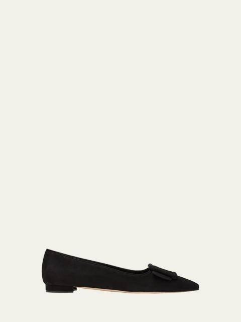 Manolo Blahnik Maysale Suede Buckle Ballerina Flats
