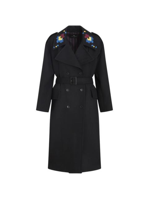floral-embroidery double-breasted coat