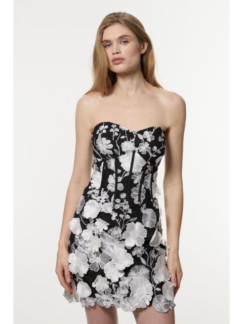 KAREN MILLEN Floral Applique Structured Woven Mini Dress