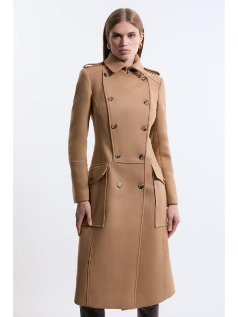 KAREN MILLEN Premium Italian Manteco Wool Military Tailored Midi Coat