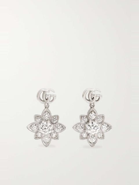 GUCCI Flora 18-karat white gold diamond earrings