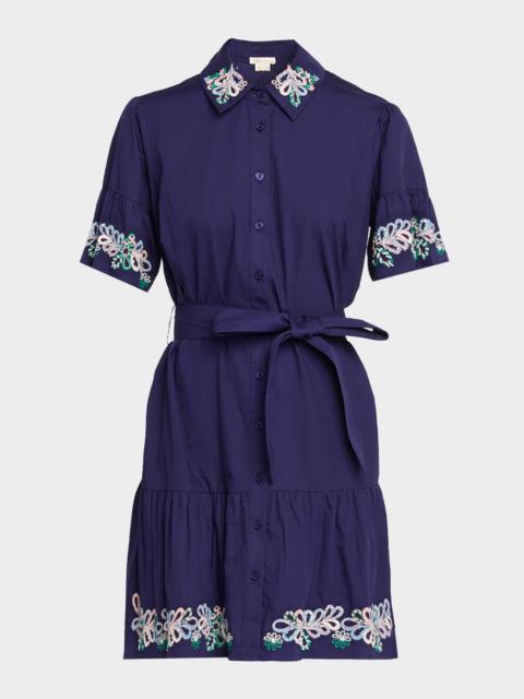 Shoshanna Lima Embroidered Flounce Cotton Mini Dress