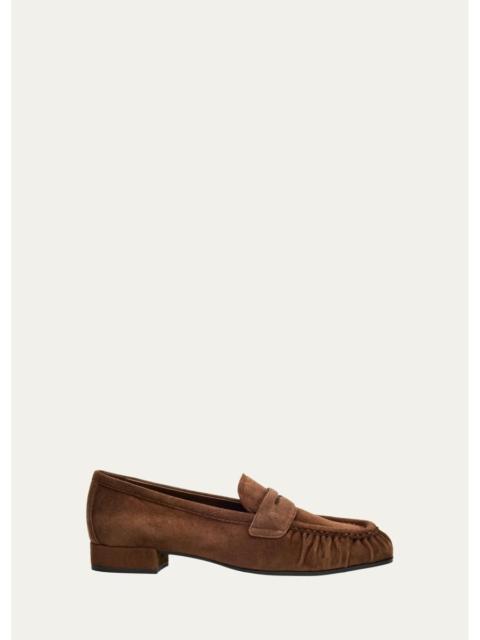 Prada Suede Ruched-Toe Penny Loafers