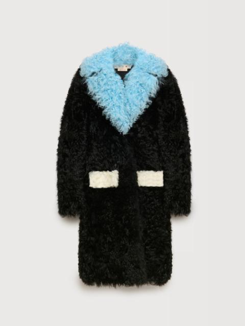 Marni BLACK SHEARLING COAT WITH COLOUR-BLOCK DETAILS