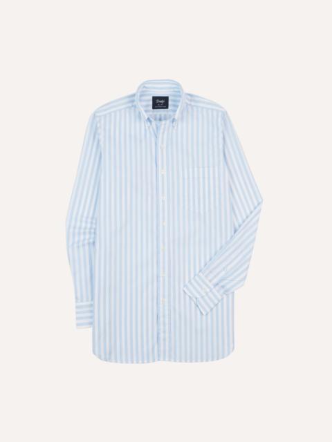 Drake's Blue Broad Stripe Cotton Poplin Button-Down Shirt