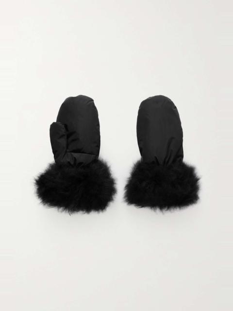 Shearling-trimmed padded shell mittens