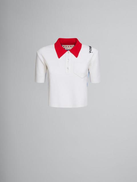 Marni WHITE TECHNICAL VISCOSE POLO WITH CONTRASTING BACK PANEL