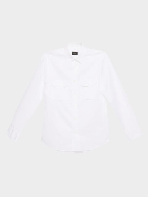 Brioni Men & apos;s Cotton and Linen Flap-Pocket Military Shirt