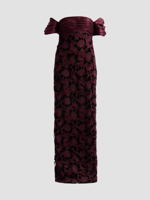 BADGLEY MISCHKA Women's Floral Guipure Off-the-Shoulder Gown - Wine