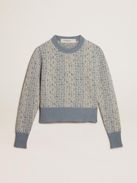 Golden Goose Cropped round-neck sweater with light blue jacquard lettering motif