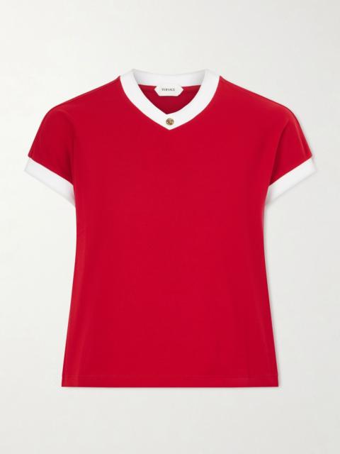 VERSACE Embellished cotton-blend jersey T-shirt Red