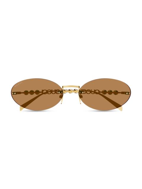 GUCCI Women's Fashion Show 62MM Oval Sunglasses - Gold White Havana