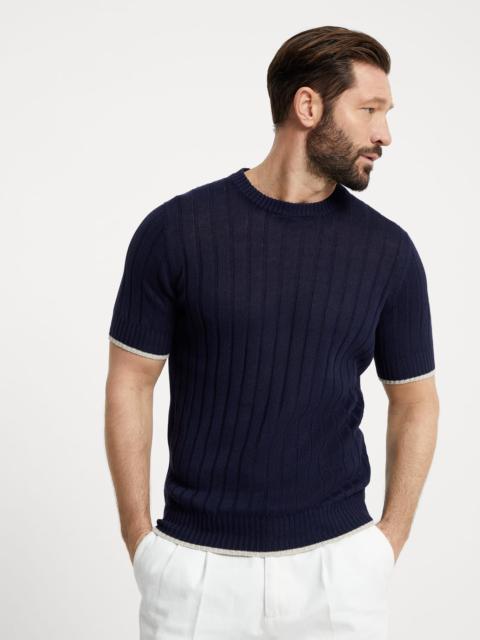 Linen and cotton flat rib knit T-shirt