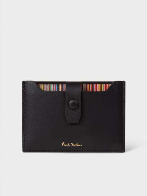 Black Leather Credit Hard Holder With 'Signature Stripe' Pull Out
