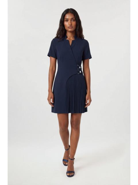 KAREN MILLEN Forever Tailored Crepe Military Pleat Notch Neck Wrap Mini Dress