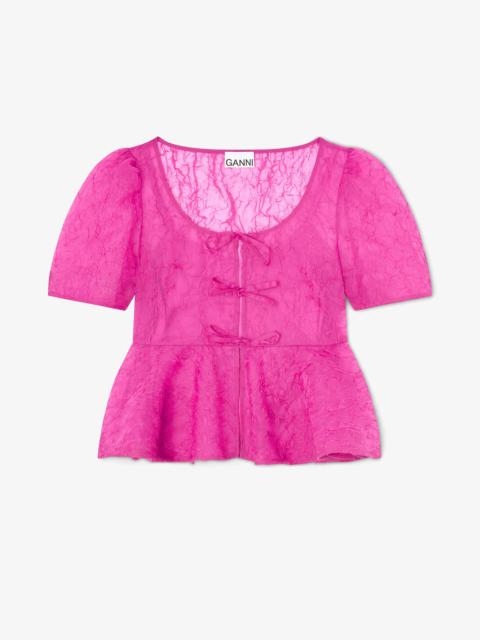 GANNI PEPLUM BLOUSE IN SHIBORI ORGANZA
