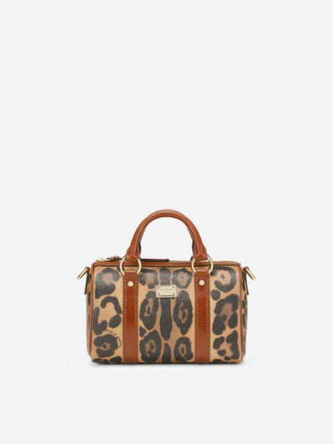 Dolce & Gabbana Small box satchel in leopard-print Crespo with branded plate