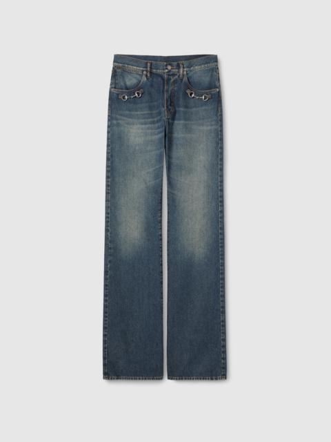 GUCCI Cotton denim pants with Horsebit detail