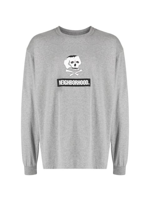 Skull logo-embroidered long-sleeve T-shirt