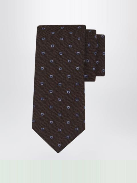 FERRAGAMO Brown/Light Blue Gancini Chevron Tie