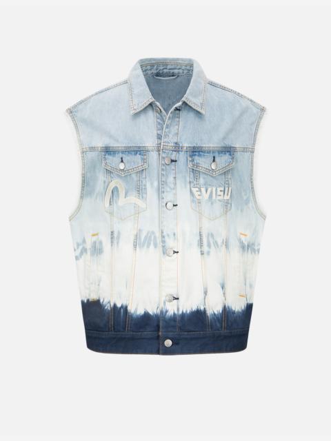 EVISU DAICOCK INSERT TIE-DYE DENIM VEST