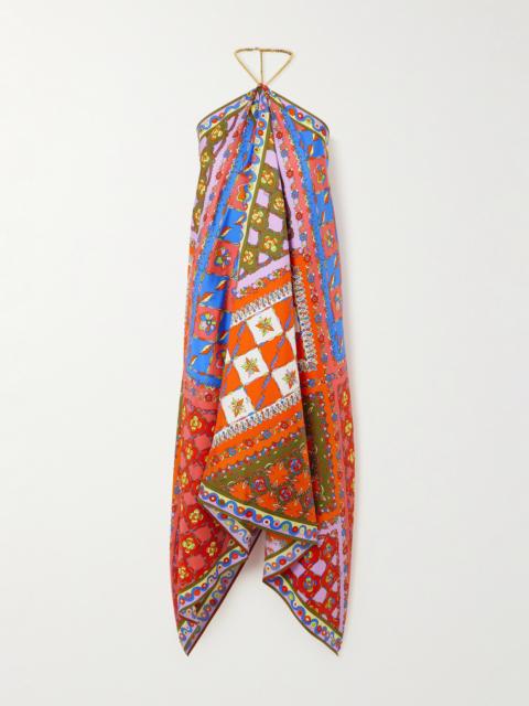 PUCCI Asymmetric Printed Silk-twill Halterneck Midi Dress