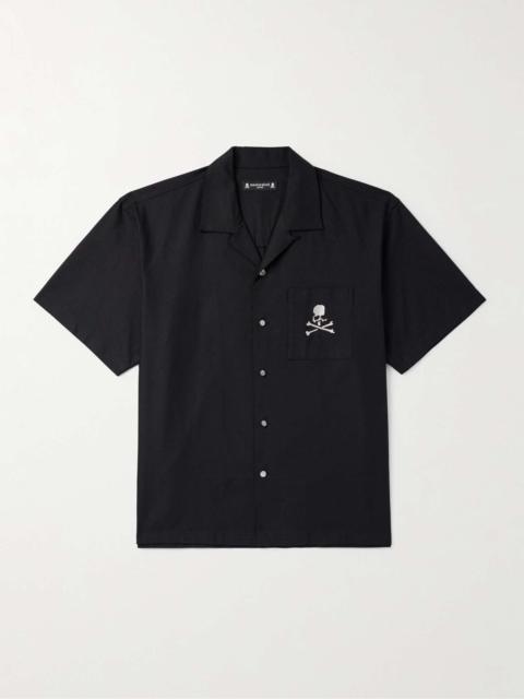 Convertible-Collar Logo-Embroidered Cotton-Canvas Shirt