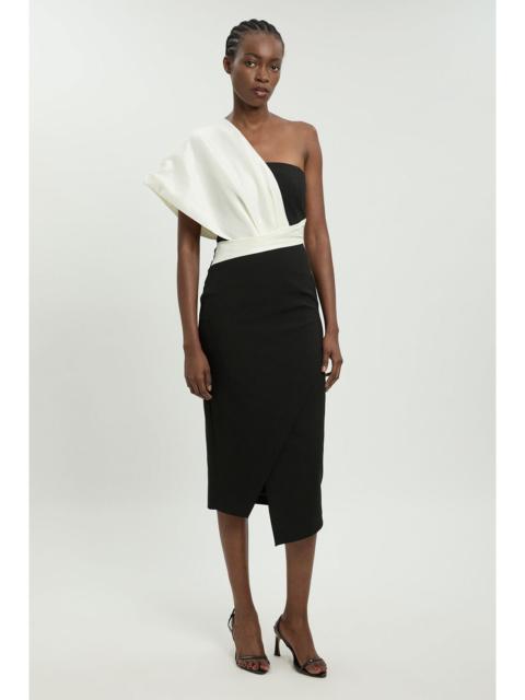 KAREN MILLEN Taffeta Mix Asymmetric Midi Dress