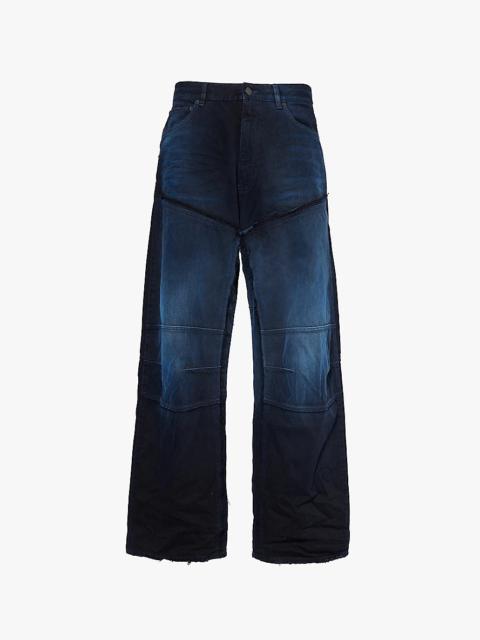 Double-knee wide-leg denim jeans