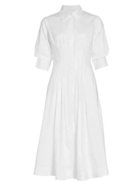 SIMKHAI Women's Jazz Core Cotton Poplin Pintuck Midi-Dress - White