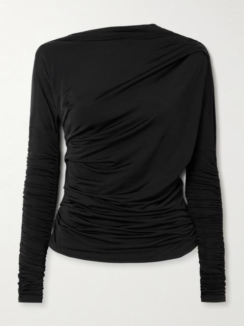 GANNI Asymmetric Draped Satin-jersey Top