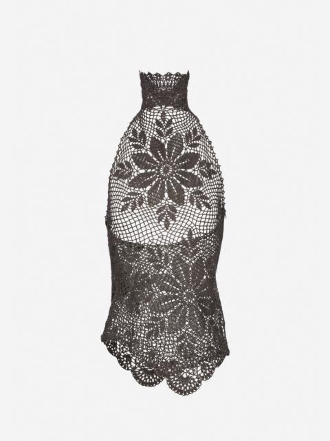 Crochet cotton halter top in brown