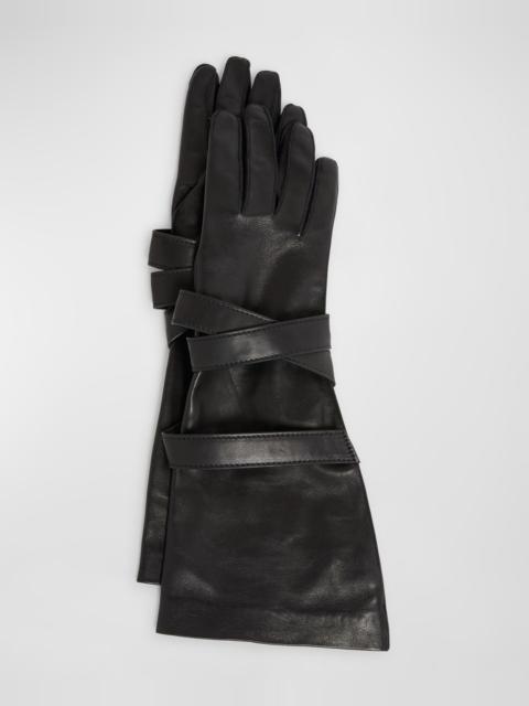 SAINT LAURENT Aviator Strappy Leather Gloves