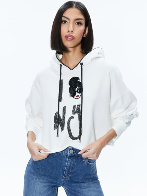 Alice + Olivia SUNNY BOXY STACEFACE CROPPED HOODIE